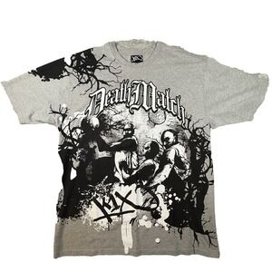 K1X Men's 3XL Gray Death Match Basketball Graphic T Shirt Y2K Streetwear SEE DES